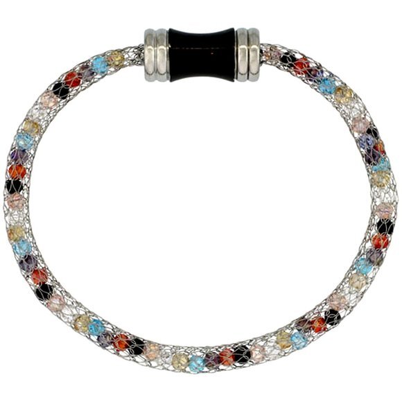 Stainless Steel Amethyst Crystal Mesh Bracelet